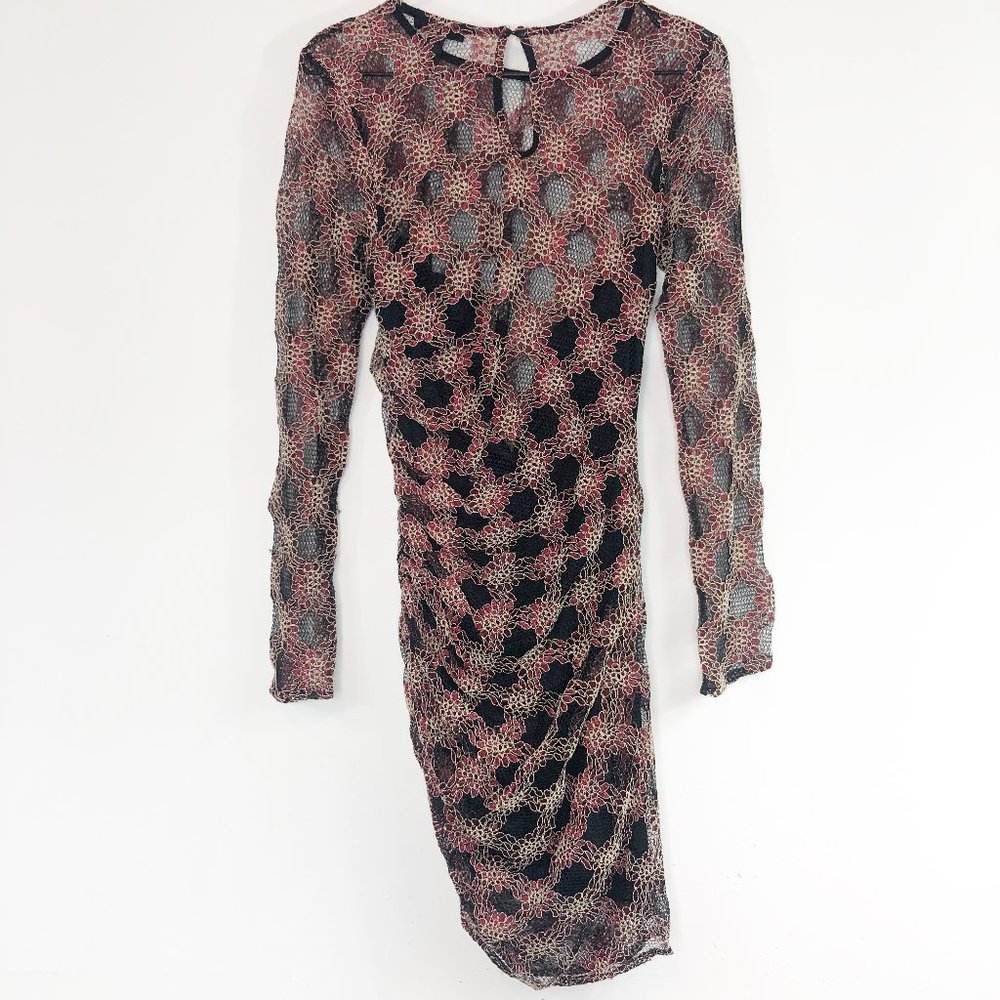 H:ours Body Con Long Sleeve Floral Net Dress Med